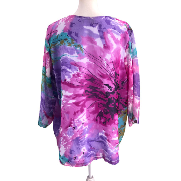 Ulla Popken Womens Size 20/22 Embellished Floral Blouse 3/4 Sleeve Relaxed Fit - Picture 3 of 8